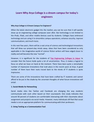 learn why arya college is a dream campus