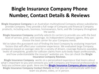 Bingle Insurance Company Phone Number, Contact Details