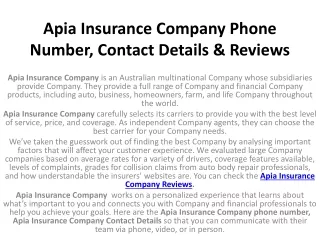 Apia Insurance Company Reviews Phone Number, Contact Details