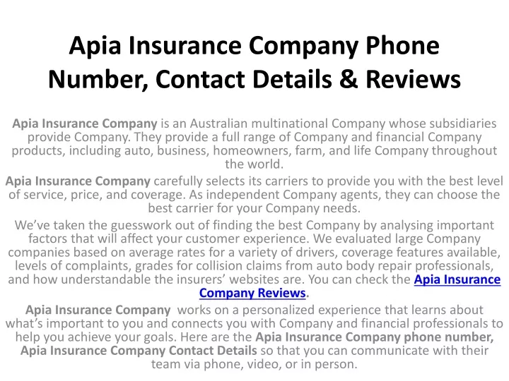 apia insurance company phone number contact details reviews