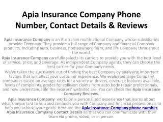 Apia Insurance Company Phone Number, Contact Details