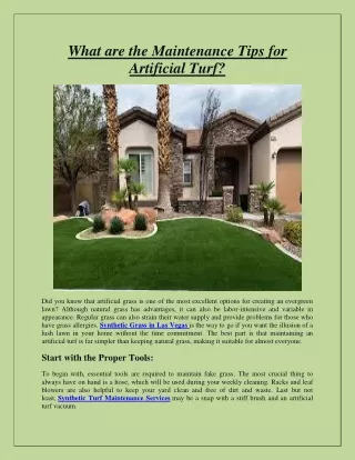 What are the Maintenance Tips for Artificial Turf