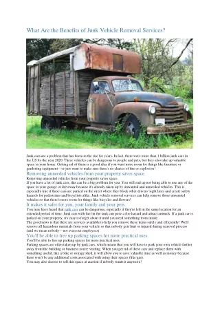 What Are the Benefits of Junk Vehicle Removal Services