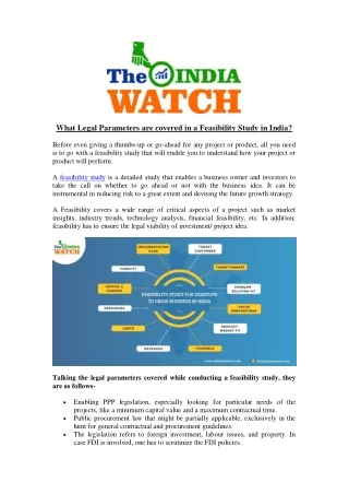 What Legal Parameters are covered in a Feasibility Study in India