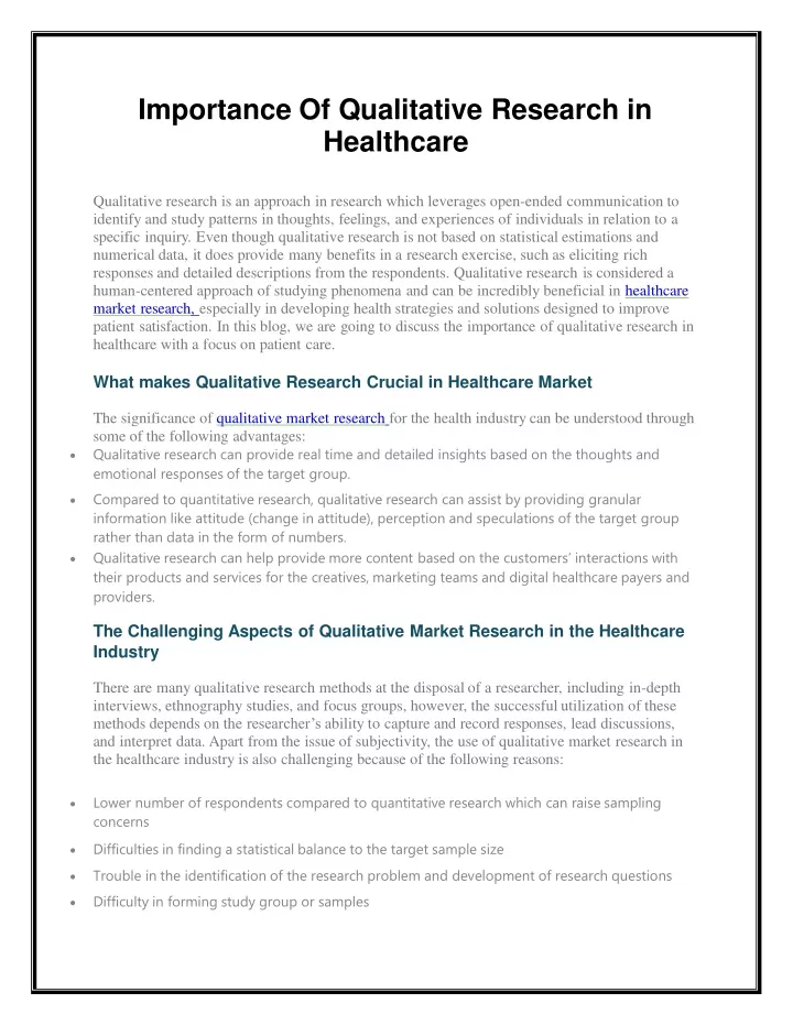 importance of qualitative research in healthcare