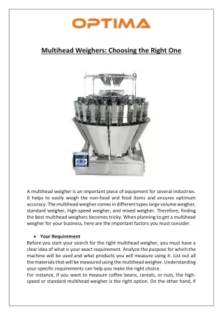 multihead weighers choosing the right one