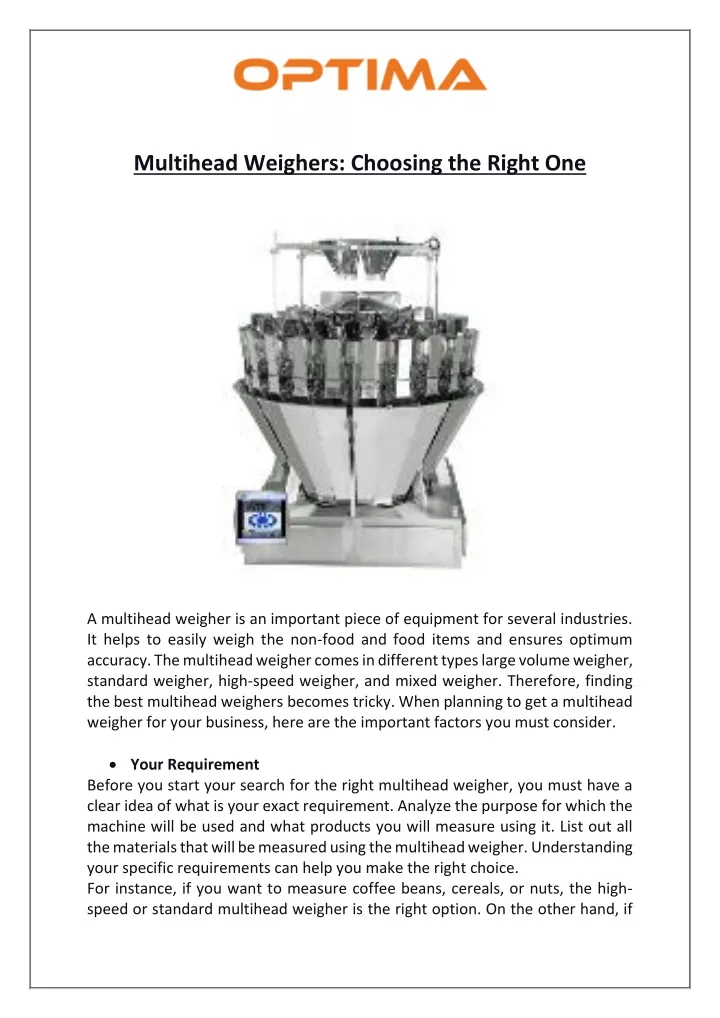 multihead weighers choosing the right one