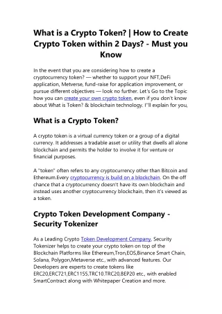 What is a Crypto Token? | How to Create Crypto Token within 2 Days?