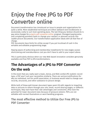 Enjoy the Free JPG to PDF Converter online