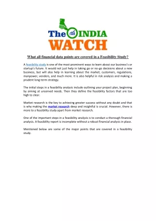 What all financial data points are covered in a Feasibility Study