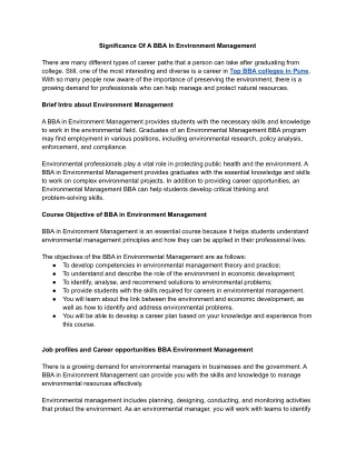significance of a bba in environment management