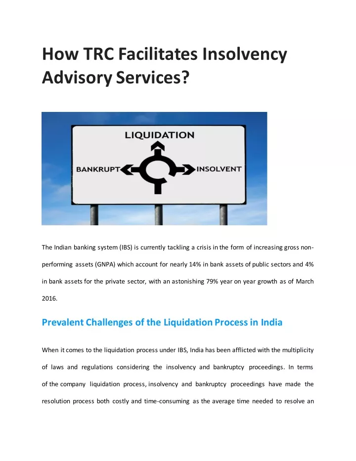 how trc facilitates insolvency advisory services