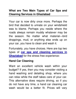 What are Two Main Types of Car Spa and Cleaning Services in Ghaziabad