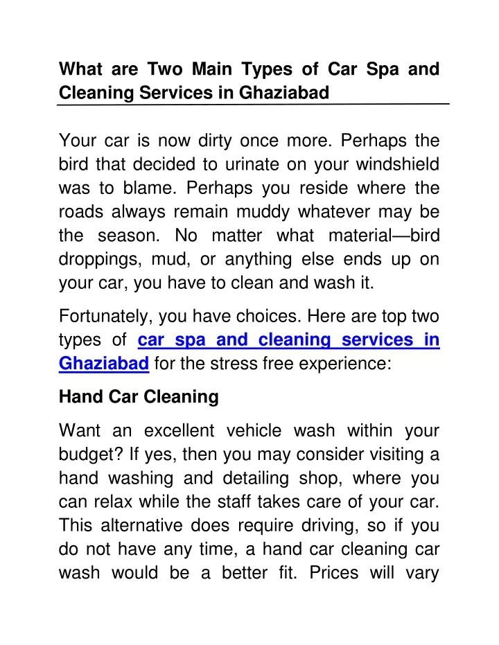 what are two main types of car spa and cleaning
