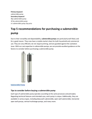 Top 5 recommendations for purchasing a submersible pump