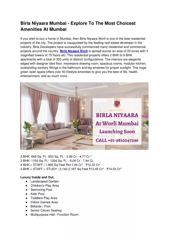 birla niyaara mumbai explore to the most choicest