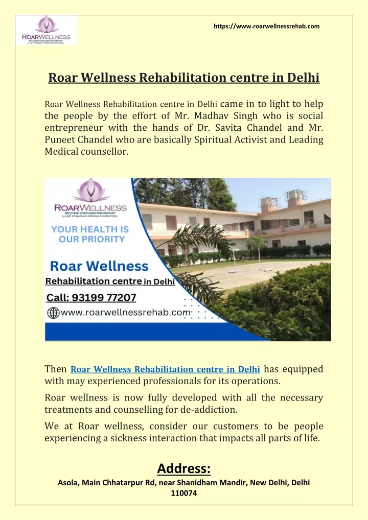 PPT Roar Wellness Rehabilitation centre in Delhi PowerPoint
