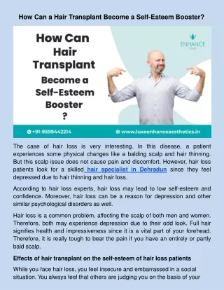 How Can a Hair Transplant Become a Self-Esteem Booster?