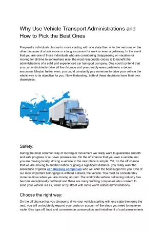 Why Use Vehicle Transport Administrations and How to Pick the Best Ones