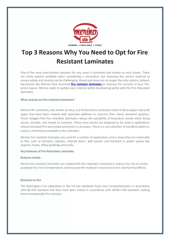 top 3 reasons why you need to opt for fire resistant laminates