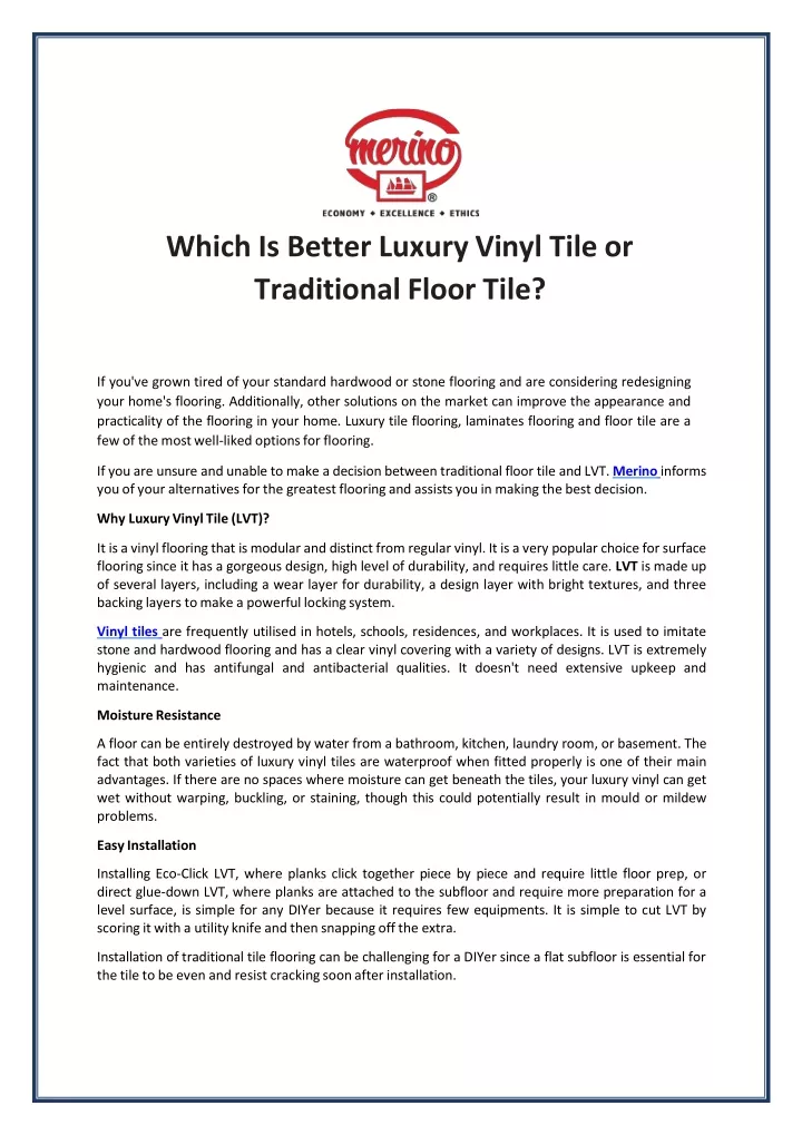 which is better luxury vinyl tile or traditional floor tile