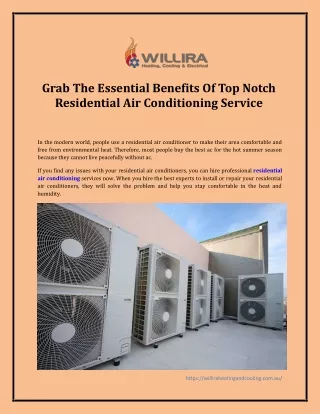 Grab The Essential Benefits Of Top Notch Residential Air Conditioning Service