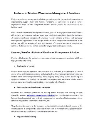 Features of Modern Warehouse Management Solutions