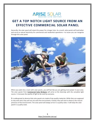Get A Top Notch Light Source From An Effective Commercial Solar PanEL