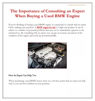 The Importance of Consulting an Expert When Buying a Used BMW Engine