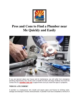 Pros and Cons to Find a Plumber near Me Quickly and Easily