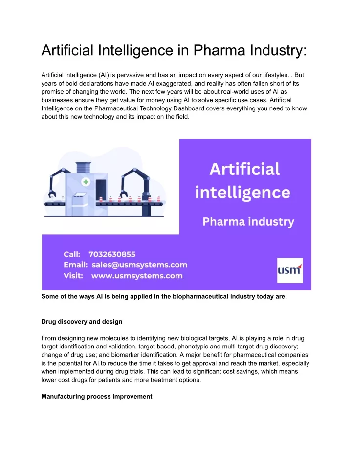 artificial intelligence in pharma industry