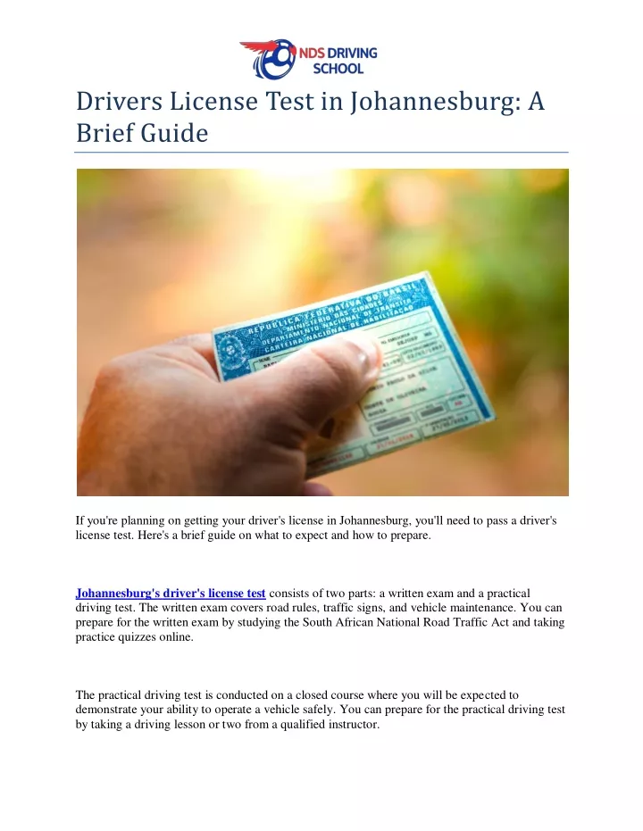 drivers license test in johannesburg a brief guide