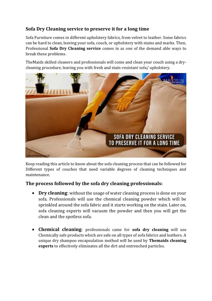 sofa dry cleaning service to preserve
