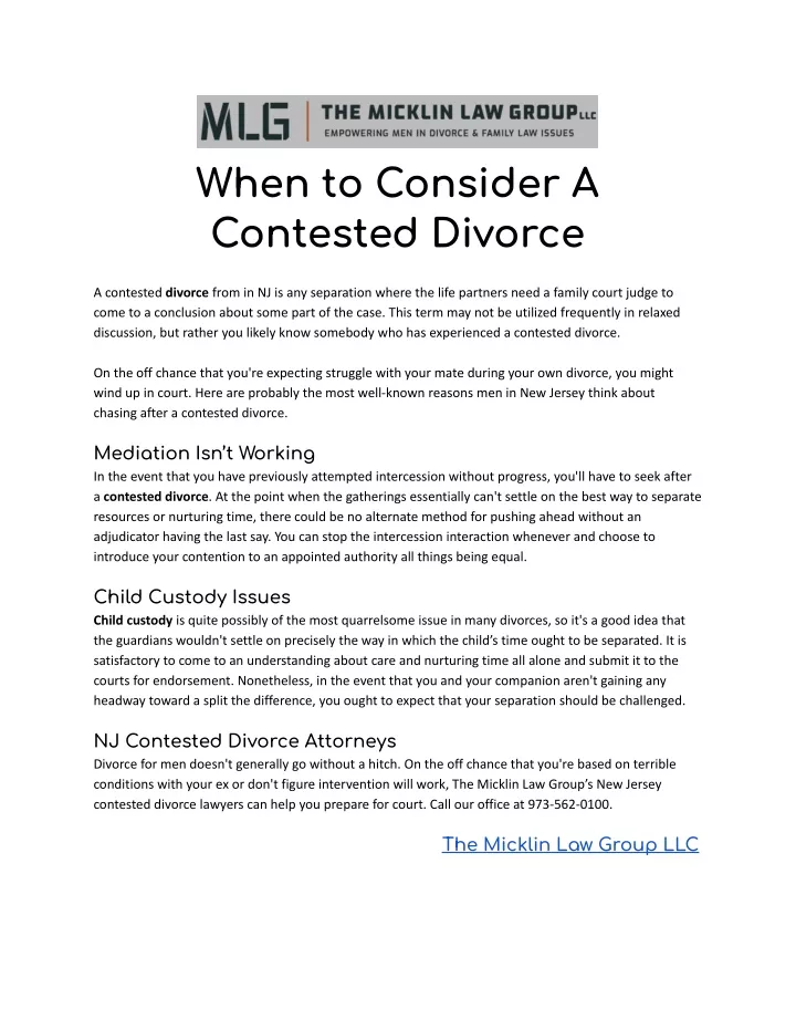 when to consider a contested divorce