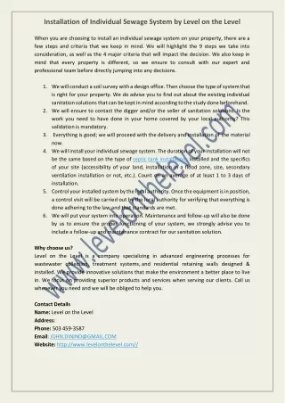 installation of individual sewage system by level