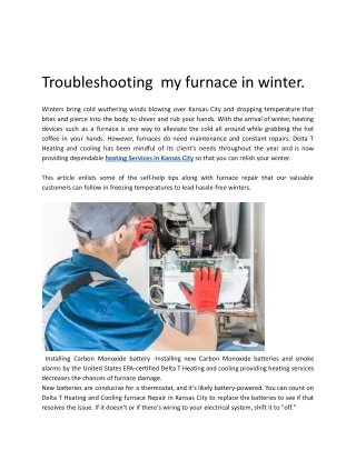 Troubleshooting  my furnace in winter