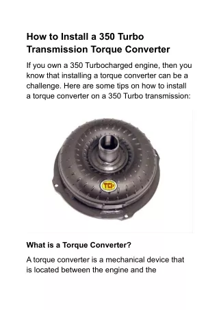 How to Install a 350 Turbo Transmission Torque Converter