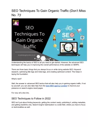seo techniques to gain organic traffic don t miss