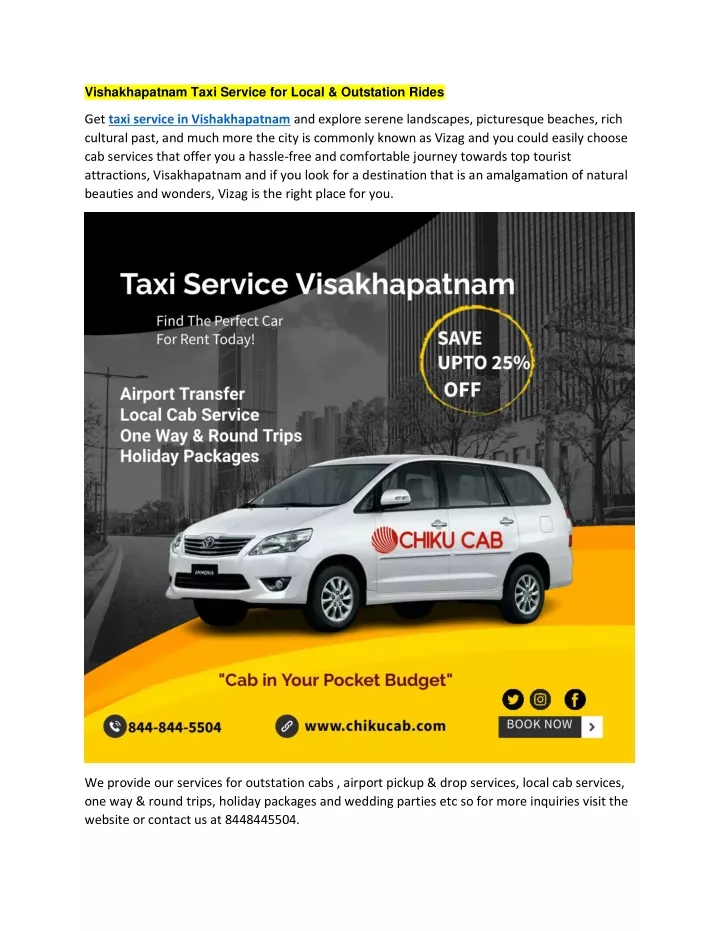 vishakhapatnam taxi service for local outstation