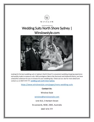 Wedding Suits North Shore Sydney | Winslowstyle.com