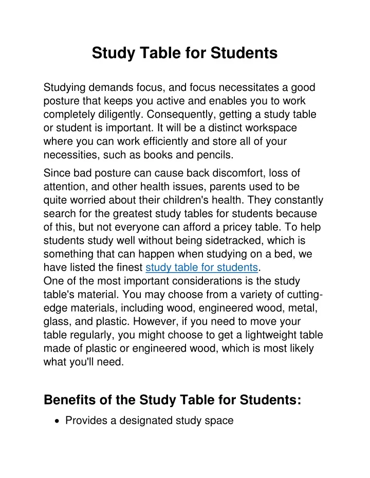 study table for students