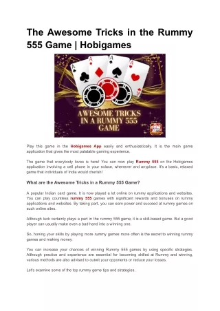 The Awesome Tricks in the Rummy 555 Game _ Hobigames