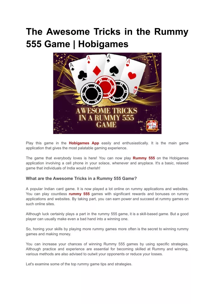 the awesome tricks in the rummy 555 game hobigames