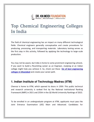 Top Chemical Engineering Colleges In India