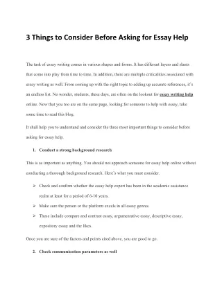 3 Things to Consider Before Asking for Essay Help
