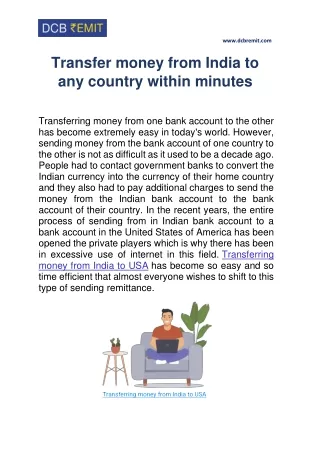 Transfer money from India to any country within minutes