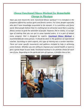 Choose Functional Fitness Workout for Remarkable Change in Physique
