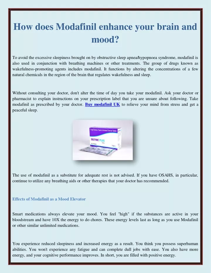 how does modafinil enhance your brain and mood