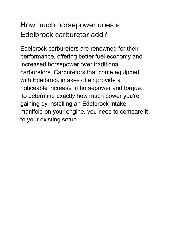 how much horsepower does a edelbrock carburetor