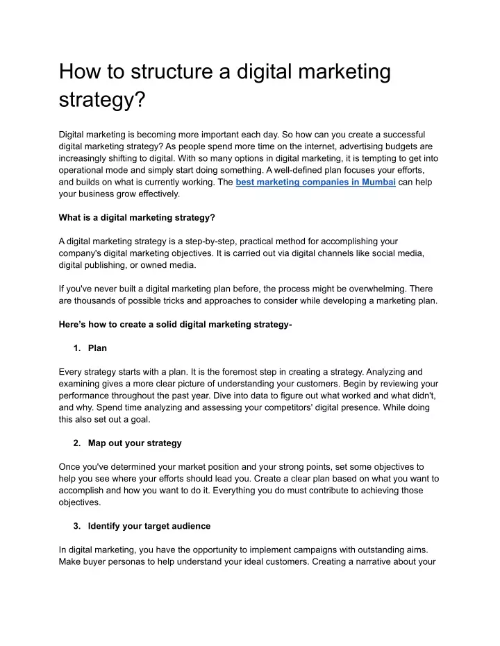 how to structure a digital marketing strategy